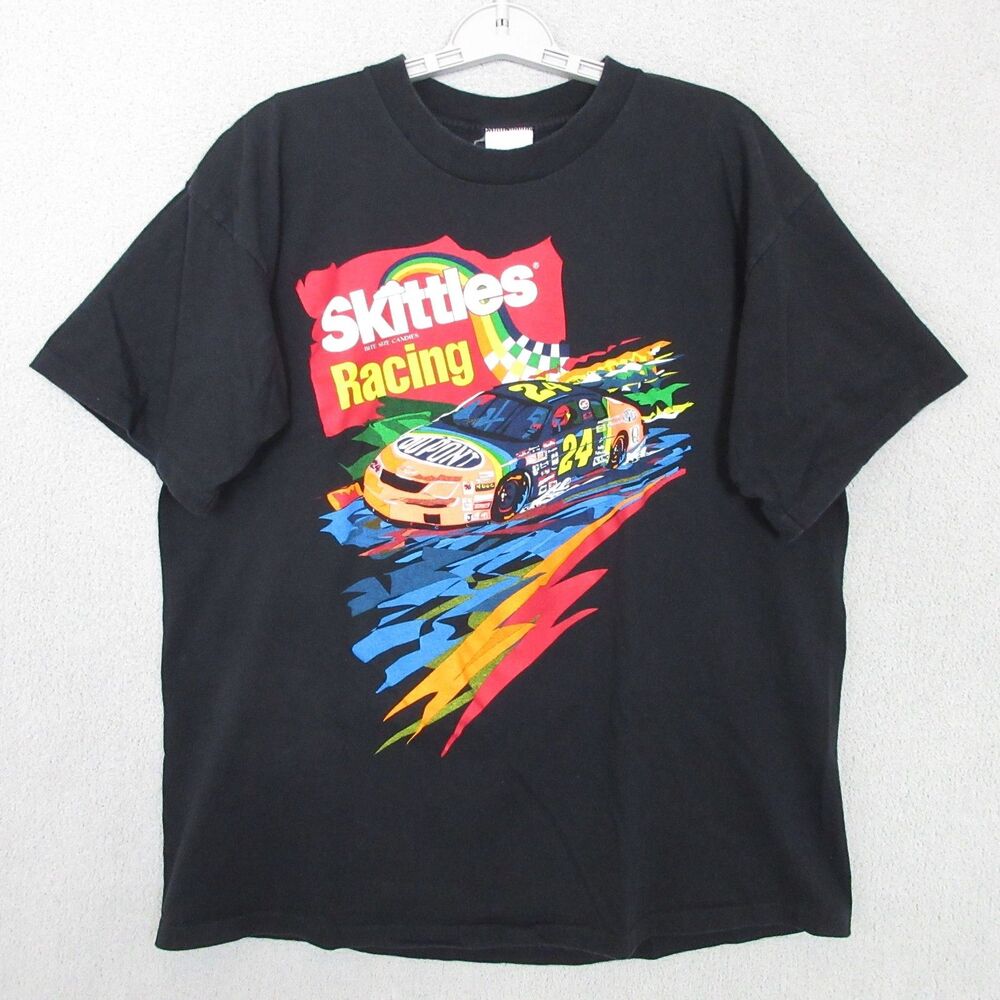 Vintageโ 90s Jeff Gordon NASCAR Skittles AOP Single Stitch T Shirt Size XL